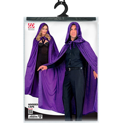 Cape en velours violet avec capuchon 140cm
