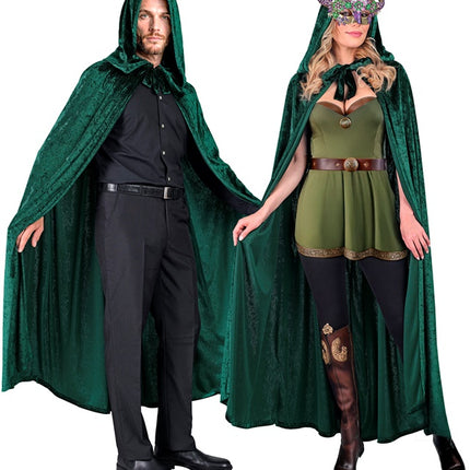 Cape en velours vert avec capuchon 140cm