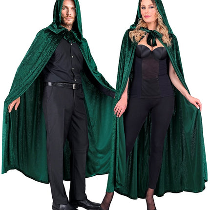 Cape en velours vert avec capuchon 140cm