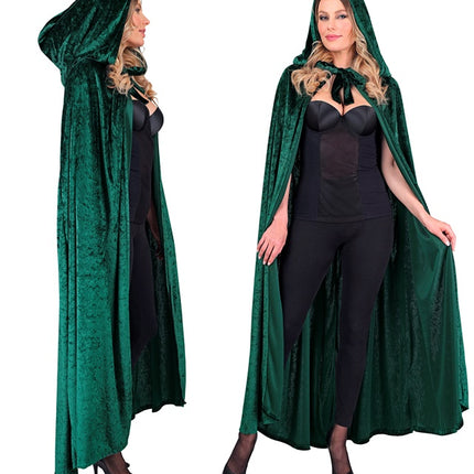 Cape en velours vert avec capuchon 140cm