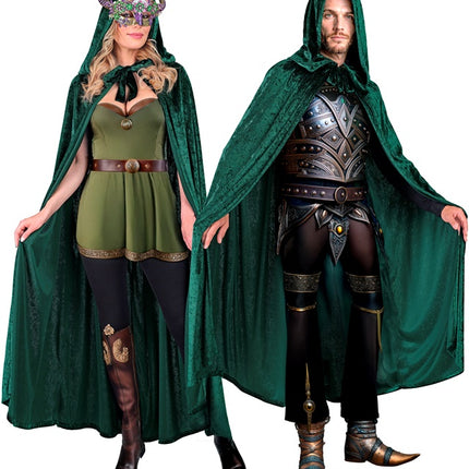 Cape en velours vert avec capuchon 140cm