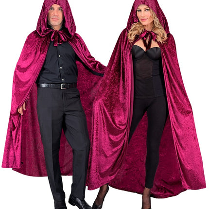 CAPE EN VELOURS BORDEAUX AVEC CAPUCHE 140 CM