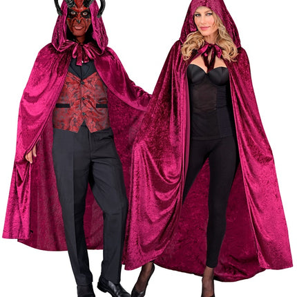 CAPE EN VELOURS BORDEAUX AVEC CAPUCHE 140 CM