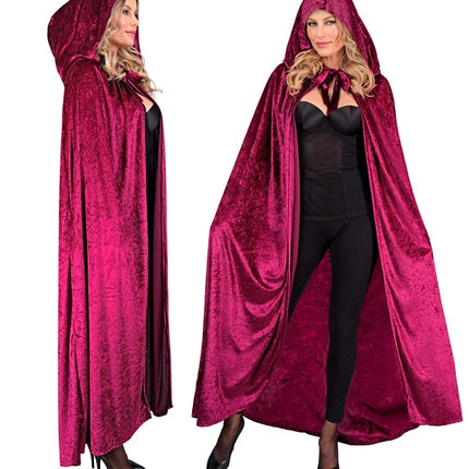 CAPE EN VELOURS BORDEAUX AVEC CAPUCHE 140 CM
