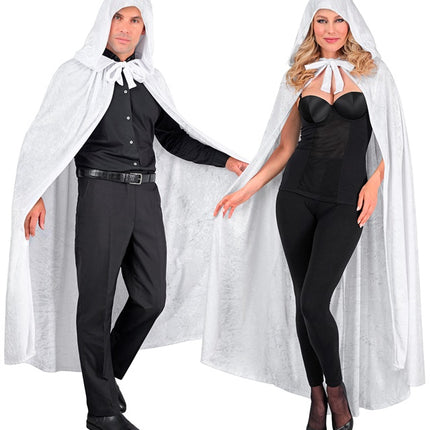 CAPE EN VELOURS BLANC AVEC CAPUCHE 140 CM