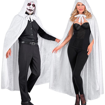 CAPE EN VELOURS BLANC AVEC CAPUCHE 140 CM