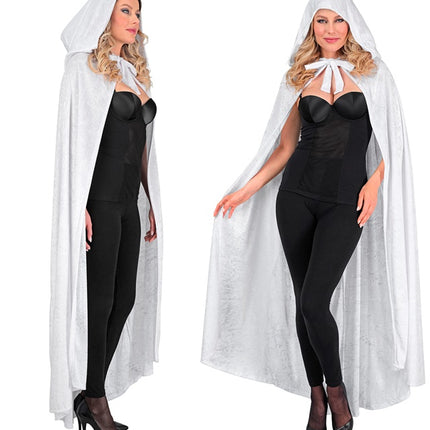 CAPE EN VELOURS BLANC AVEC CAPUCHE 140 CM