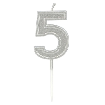 Petite bougie « Elegant '5' » argentée sur tige (3 x 4,2 x 0,7 cm)