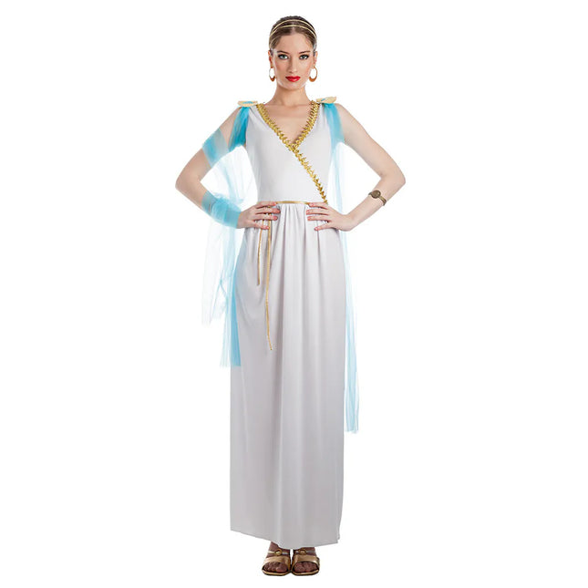 Robe « Déesse grecque » bleue et blanche Aretha