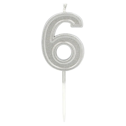 Petite bougie Elegant « 6 » argentée sur tige (3 x 4,2 x 0,7 cm)