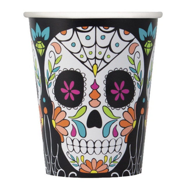 Gobelets en papier « Jour des Morts » 266 ml, lot de 8
