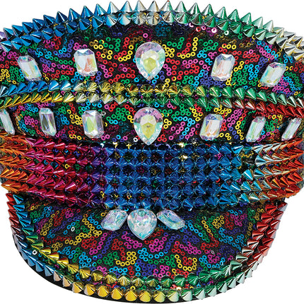 Casquette de police arc-en-ciel avec clous
