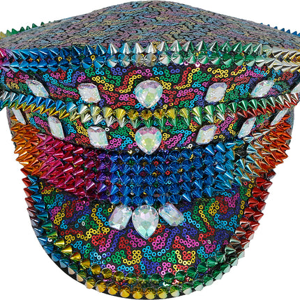 Casquette de police arc-en-ciel avec clous