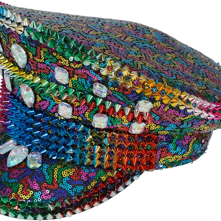 Casquette de police arc-en-ciel avec clous