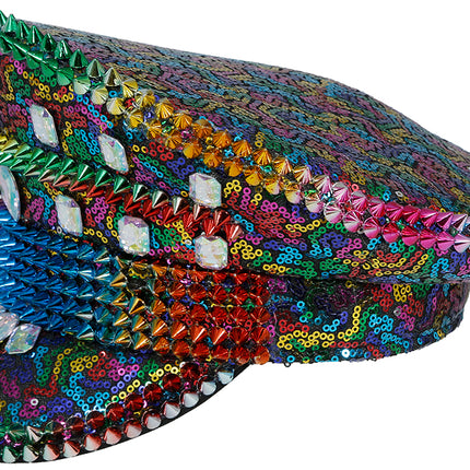Casquette de police arc-en-ciel avec clous