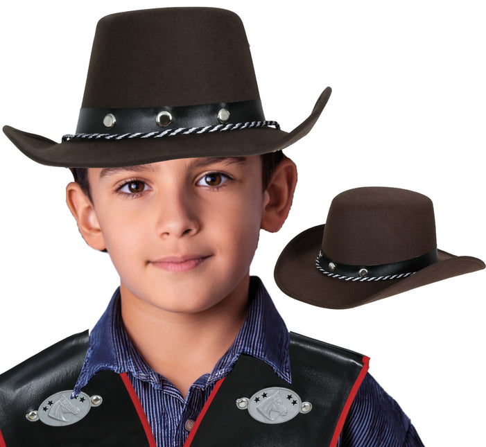 Chapeau de cow-boy en feutre marron enfant