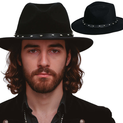 Chapeau de cow-boy en feutre noir avec des clous, pour les adultes