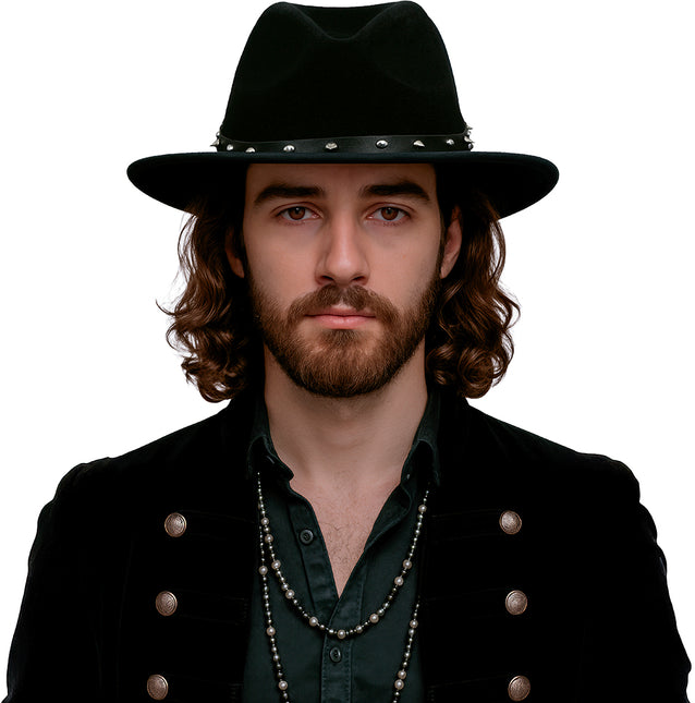 Chapeau de cow-boy en feutre noir avec des clous, pour les adultes