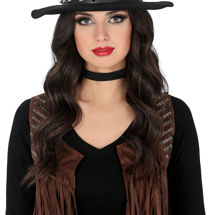 Chapeau de cow-boy en feutre noir avec des clous, pour les adultes
