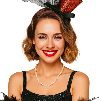 Chapeau Bucket Hat Red Black Glitter