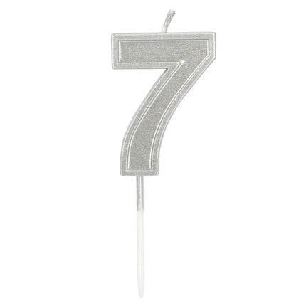 Petite bougie « Elegant '7' » argentée sur tige (3 x 4,2 x 0,7 cm)
