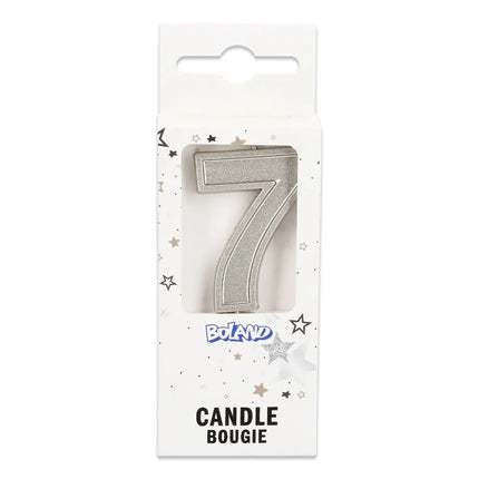 Petite bougie « Elegant '7' » argentée sur tige (3 x 4,2 x 0,7 cm)