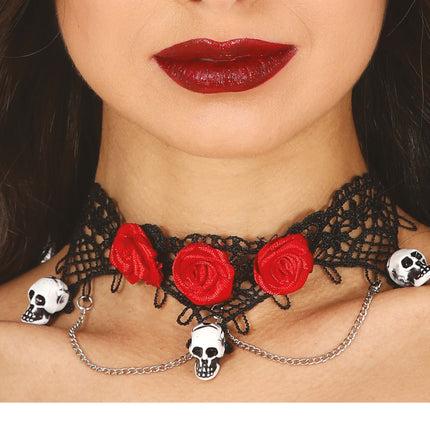 Collier d'Halloween Tête de mort Roses