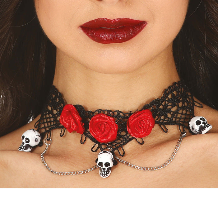 Collier d'Halloween Tête de mort Roses