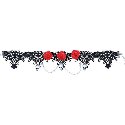 Collier d'Halloween Tête de mort Roses