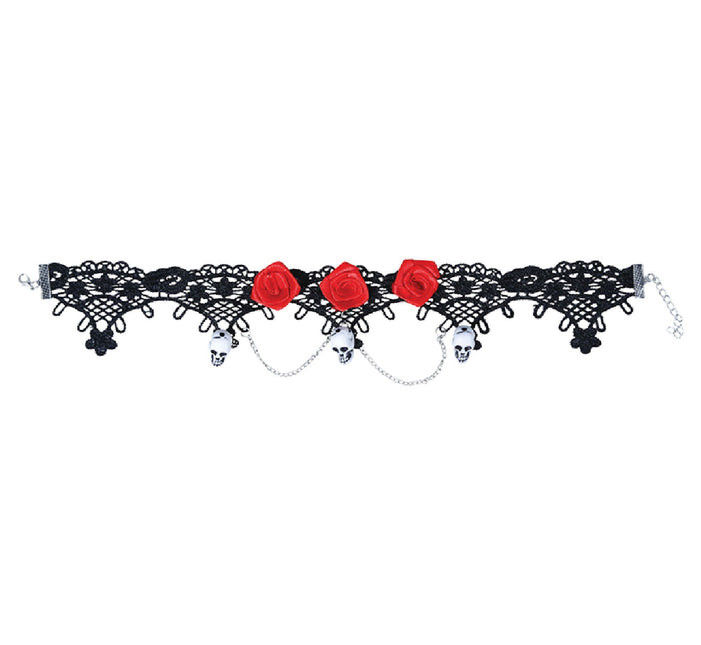 Collier d'Halloween Tête de mort Roses
