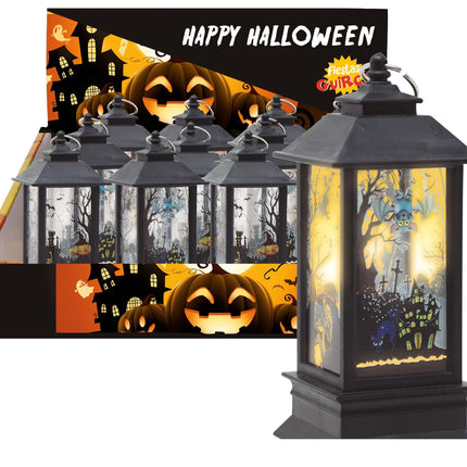Lanterne d'Halloween noire avec lumière 12.5cm