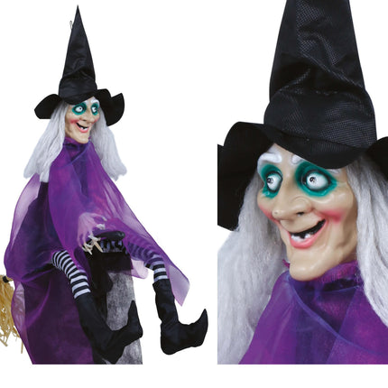 Décoration suspendue d'Halloween Sorcière avec son et lumière 90cm