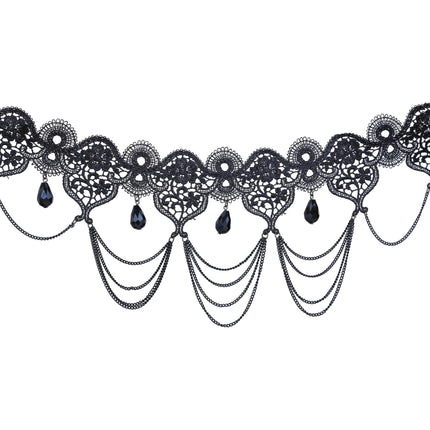 Collier noir dentelle et pierres