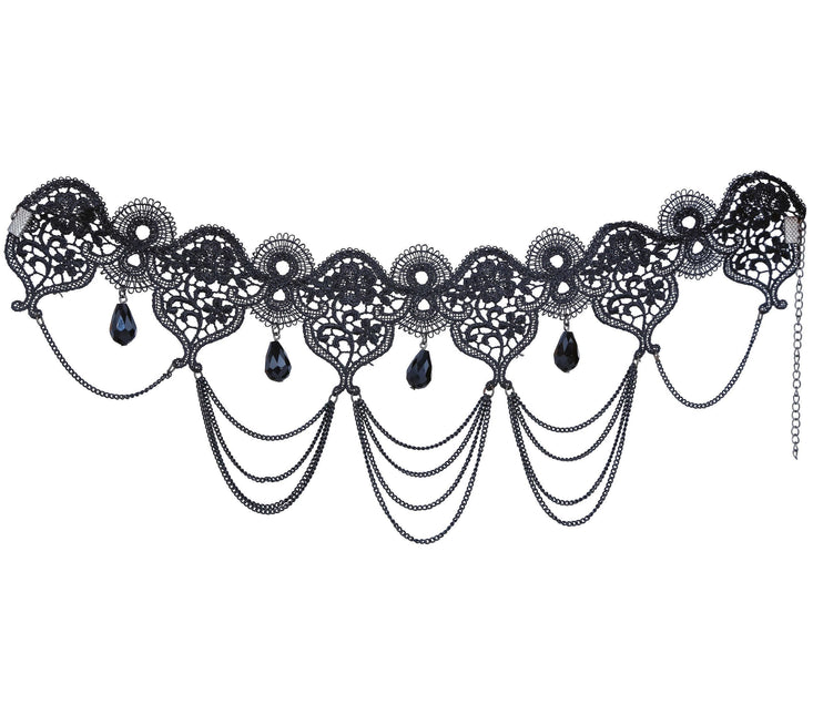 Collier noir dentelle et pierres