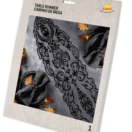 Nappe d'Halloween noire en dentelle 180cm