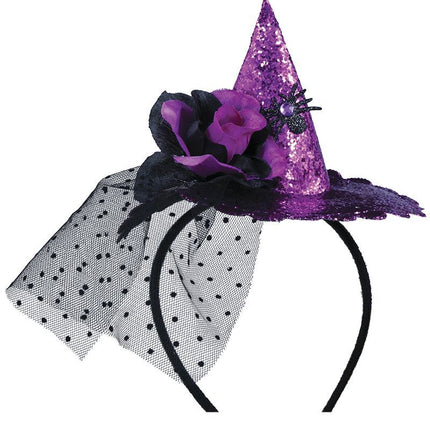 Bandeau d'Halloween violet Mini chapeau de sorcière