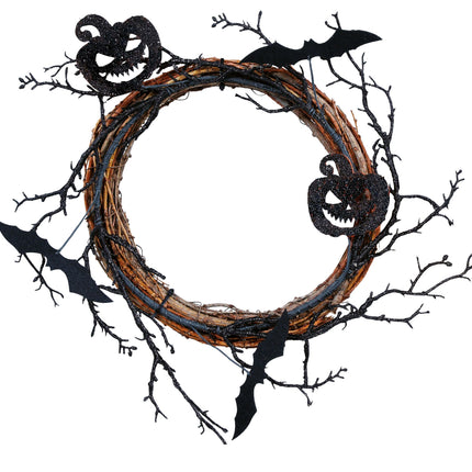 Couronne d'Halloween Citrouilles et chauves-souris 30cm