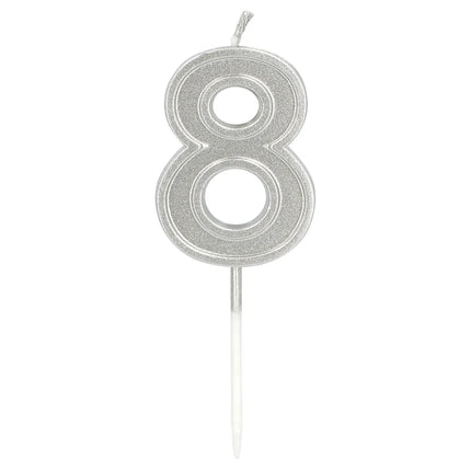 Petite bougie « Elegant '8' » argentée sur tige (3 x 4,2 x 0,7 cm)