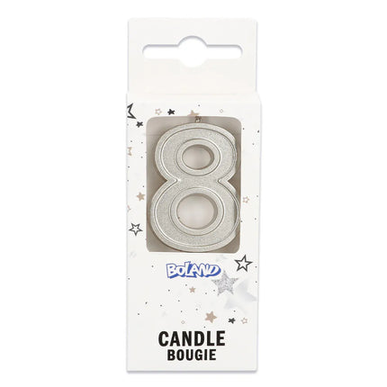 Petite bougie « Elegant '8' » argentée sur tige (3 x 4,2 x 0,7 cm)