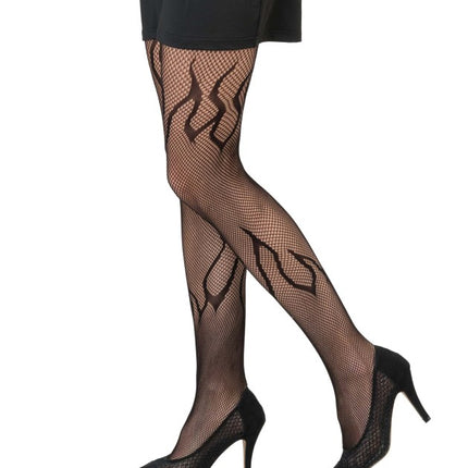 Collants résille noirs avec des flammes