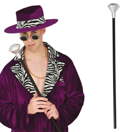 Bâton de marche en argent noir avec pommeau en diamant 85cm