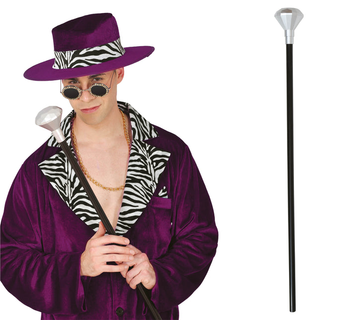 Bâton de marche en argent noir avec pommeau en diamant 85cm