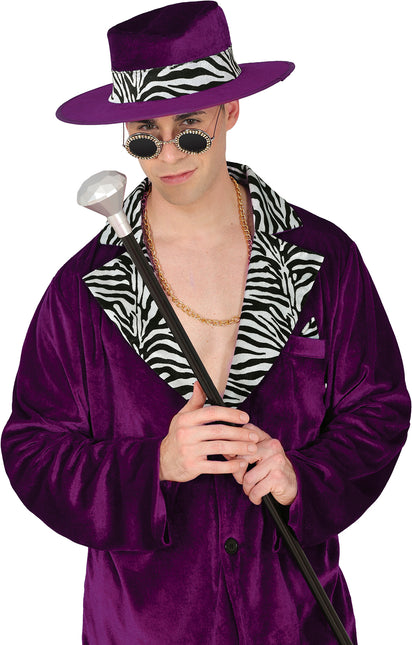 Bâton de marche en argent noir avec pommeau en diamant 85cm