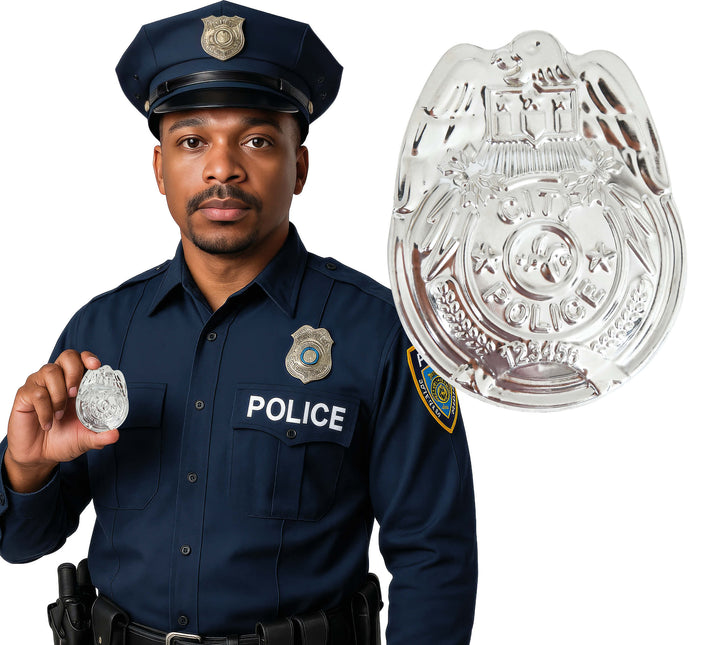 Badge de police argenté 7cm