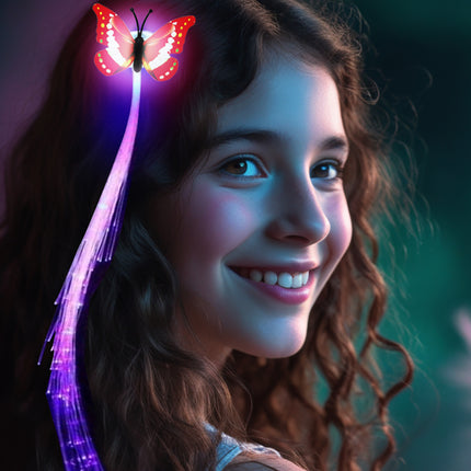 33 cm de fibre optique, led, touffe avec papillon