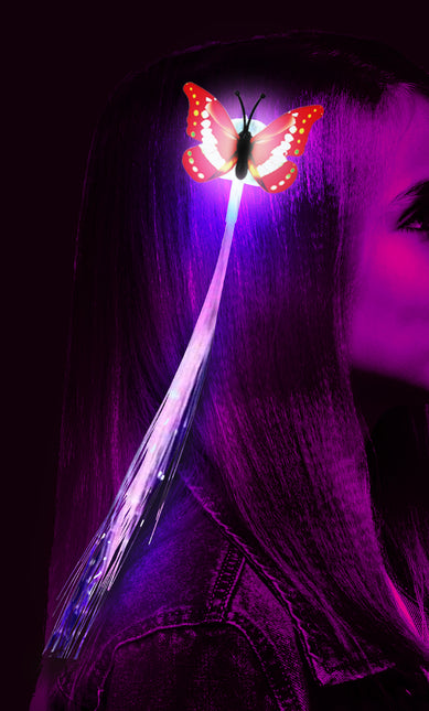 33 cm de fibre optique, led, touffe avec papillon