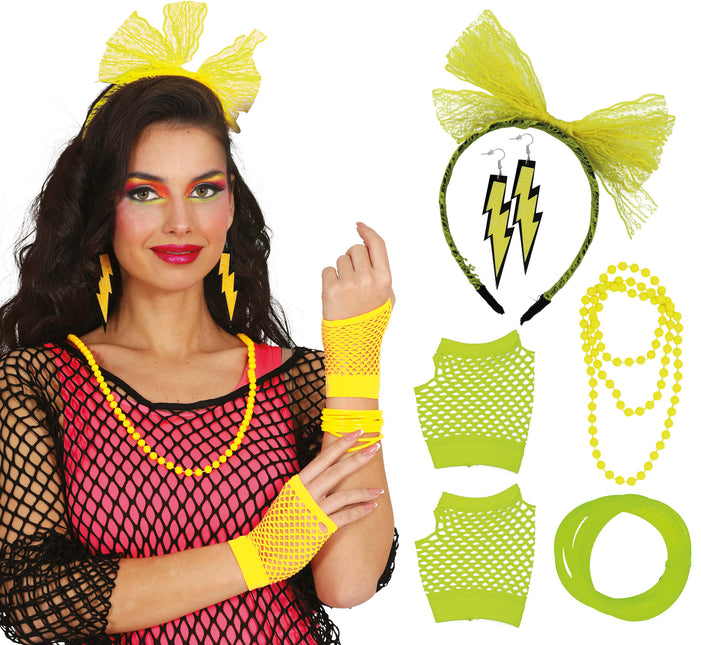 Neon 80S Set d'accessoires jaune 5 pièces