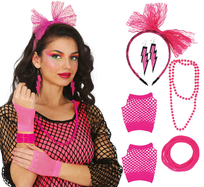 Set d'accessoires Neon 80S Rose vif 5 pièces