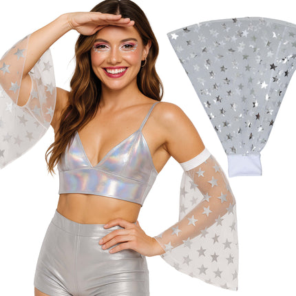 Manches papillon Disco 70S Étoiles argentées