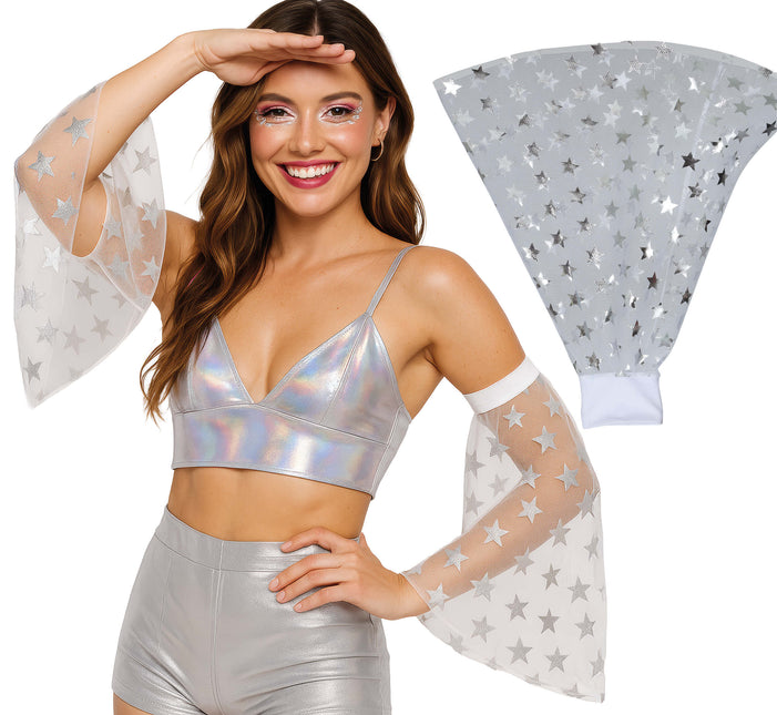 Manches papillon Disco 70S Étoiles argentées